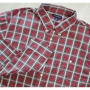 Lands End mens long sleeve button down Size lare‎ 16-16.5 red plaid soft